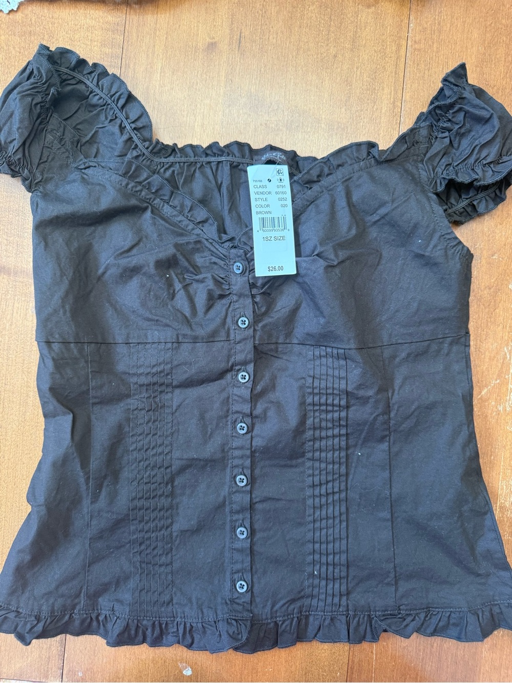 Brandy Melville Black Ruffle Off-Shoulder Button Front Top